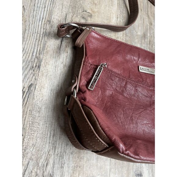 Stone Mountain Shoulder Bag Red Leather Vintage Y2K Brown Accent Purse - Picture 3 of 12